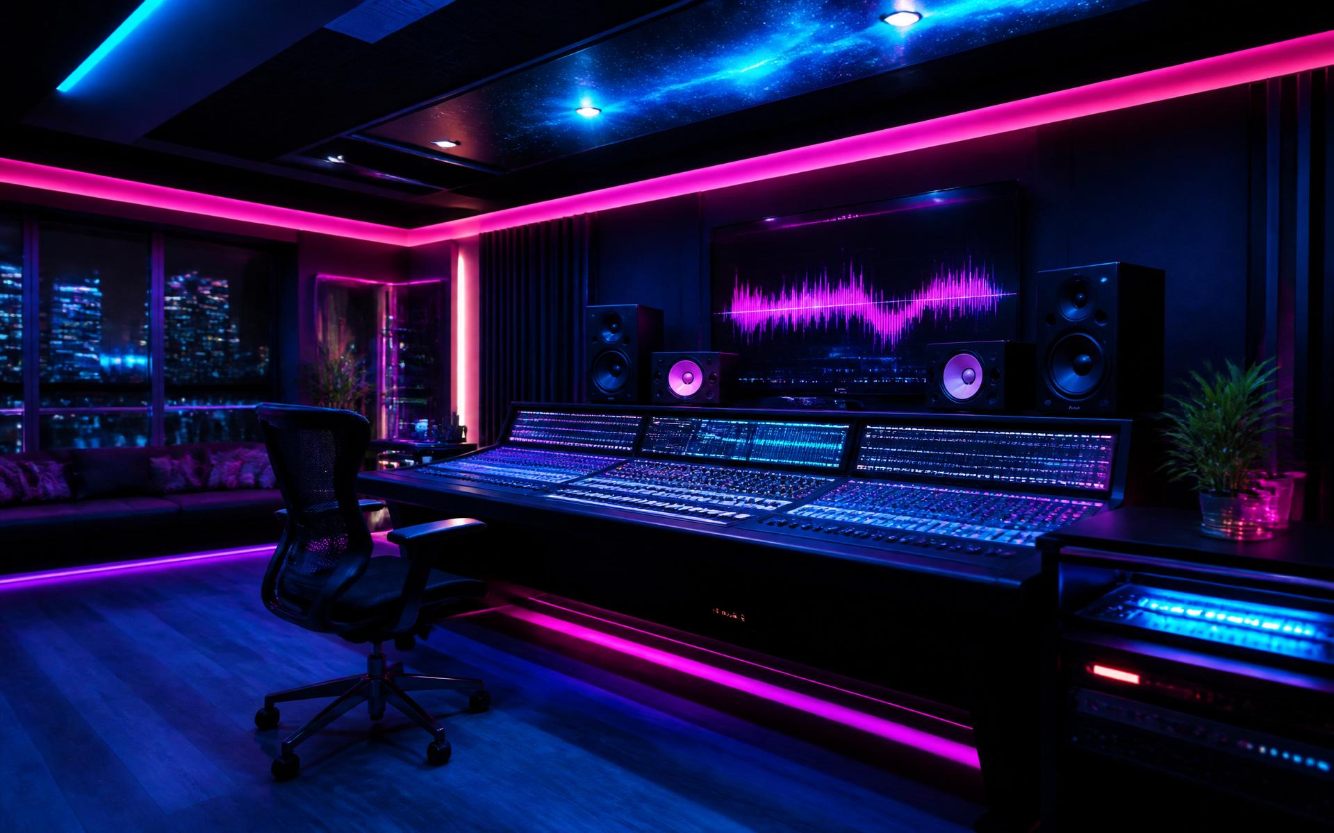 Spike's neon-lit recording studio